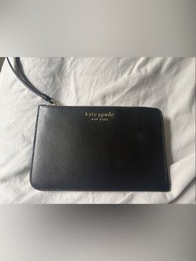 Kate Spade New York Black Leather Wristlet with Gold Logo